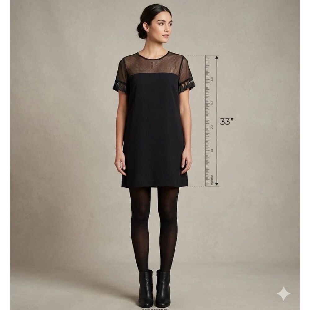 Lulus Iced Latte Black Shift Dress Med Tassel Mesh Wedding Cocktail Babydoll New